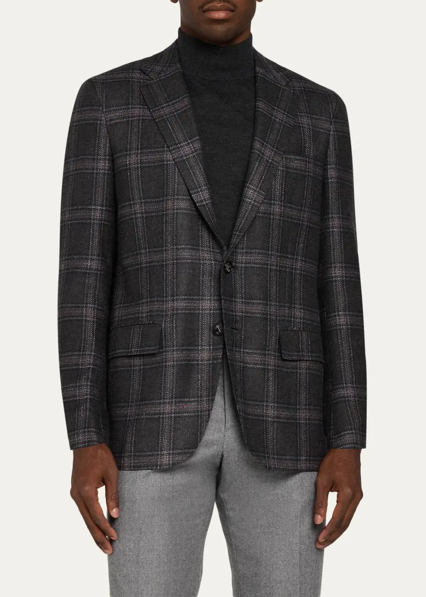 Kiton Men's Tonal Plaid Single-Breasted Sport Coat | Thumbnail 4 Kiton Men's Tonal Plaid Single-Breasted Sport Coat | Thumbnail 4