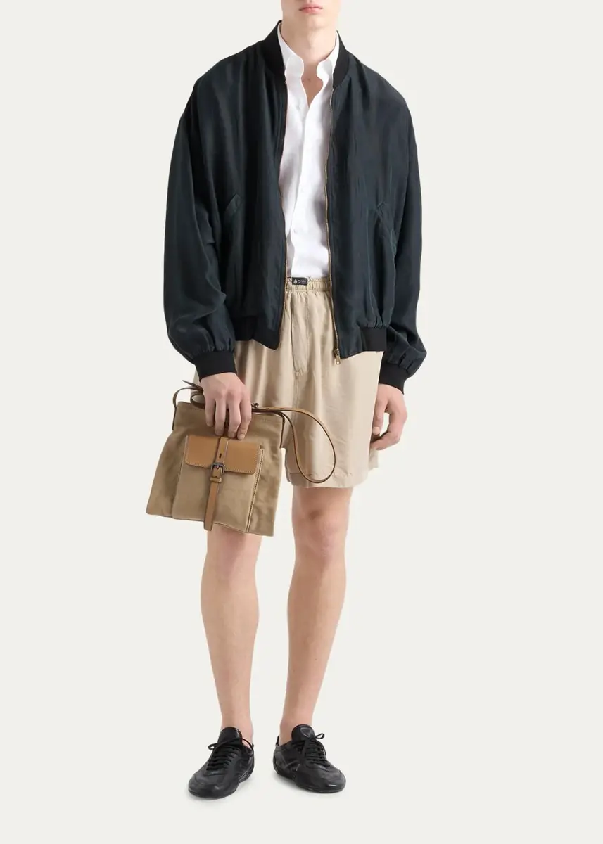 Prada Men's Linen Button-Front Shirt | Thumbnail 2 Prada Men's Linen Button-Front Shirt | Thumbnail 2