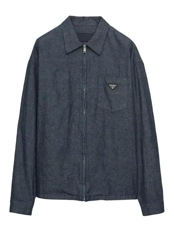 Prada Men's Washed Chambray Zip-Front Shirt