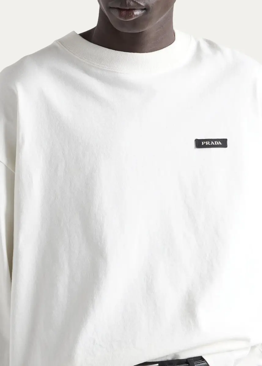 Prada Men's Logo Long-Sleeved Cotton T-Shirt | Thumbnail 4 Prada Men's Logo Long-Sleeved Cotton T-Shirt | Thumbnail 4
