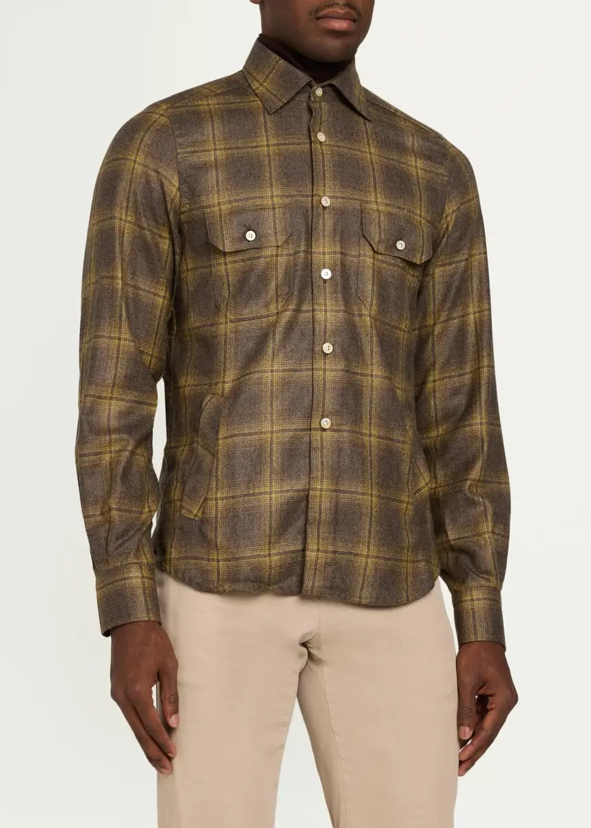 Kiton Men's Cashmere Plaid Overshirt | Thumbnail 4 Kiton Men's Cashmere Plaid Overshirt | Thumbnail 4