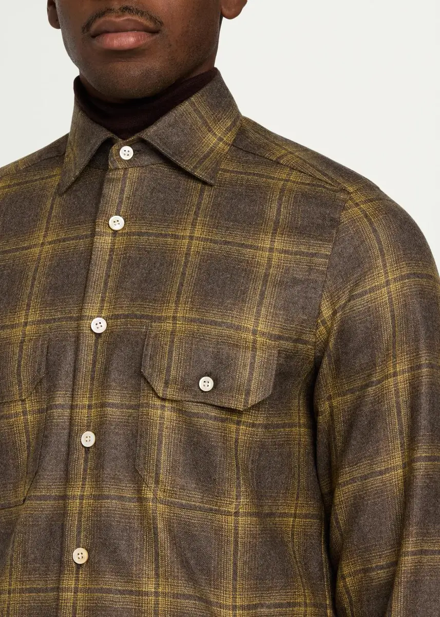 Kiton Men's Cashmere Plaid Overshirt | Thumbnail 5 Kiton Men's Cashmere Plaid Overshirt | Thumbnail 5