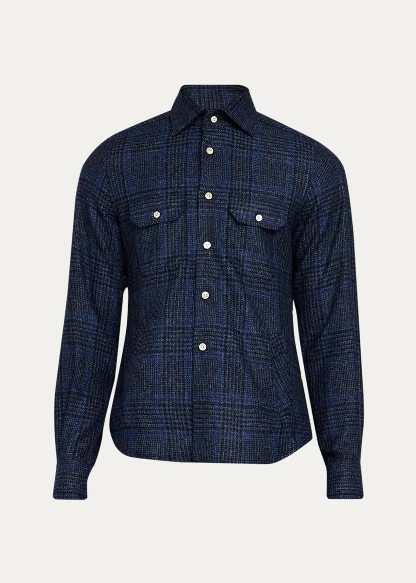 Kiton Men's Cashmere Plaid Overshirt | Thumbnail 6 Kiton Men's Cashmere Plaid Overshirt | Thumbnail 6