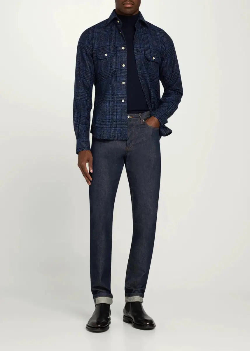 Kiton Men's Cashmere Plaid Overshirt | Thumbnail 7 Kiton Men's Cashmere Plaid Overshirt | Thumbnail 7