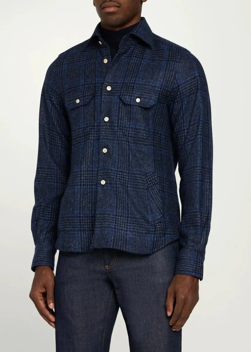 Kiton Men's Cashmere Plaid Overshirt | Thumbnail 9 Kiton Men's Cashmere Plaid Overshirt | Thumbnail 9
