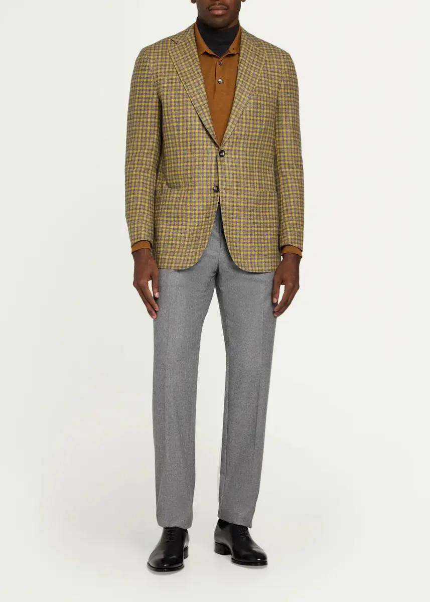 Kiton Men's Cashmere Micro-Plaid Single-Breasted Sport Coat | Thumbnail 2