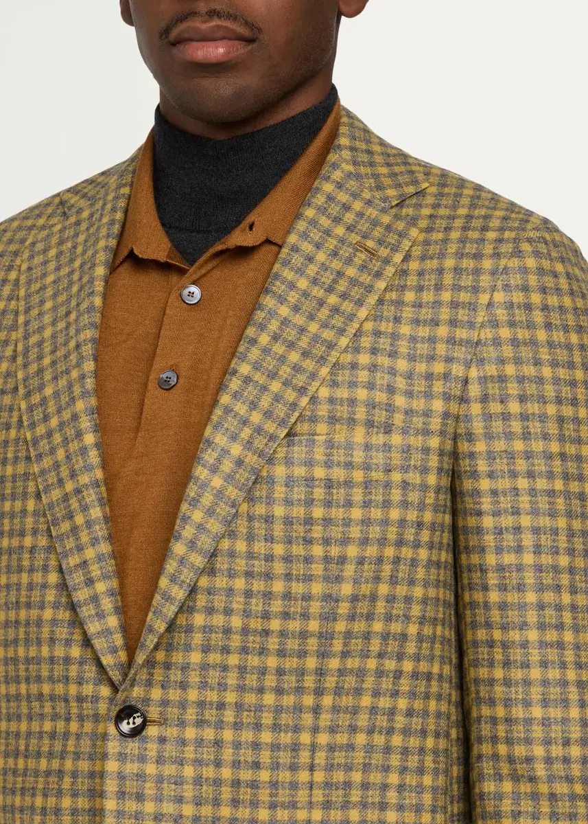 Kiton Men's Cashmere Micro-Plaid Single-Breasted Sport Coat | Thumbnail 5