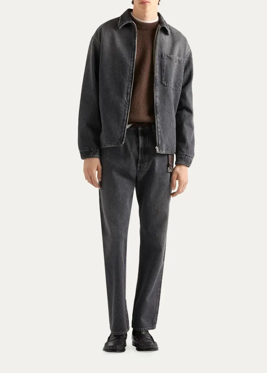 Prada Men's Zip-Front Denim Shirt | Thumbnail 2 Prada Men's Zip-Front Denim Shirt | Thumbnail 2