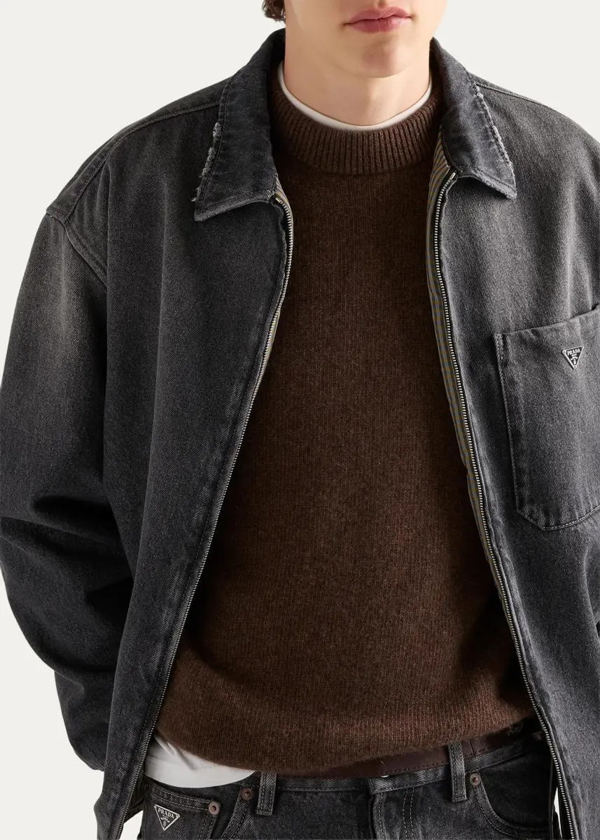 Prada Men's Zip-Front Denim Shirt | Thumbnail 4 Prada Men's Zip-Front Denim Shirt | Thumbnail 4