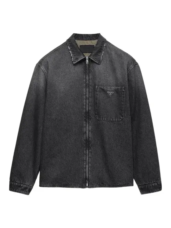 Prada Men's Zip-Front Denim Shirt