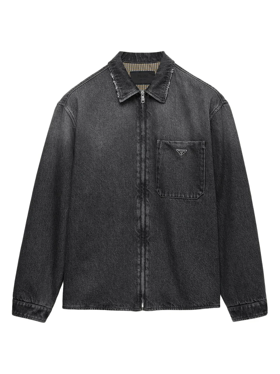 Prada Men's Zip-Front Denim Shirt