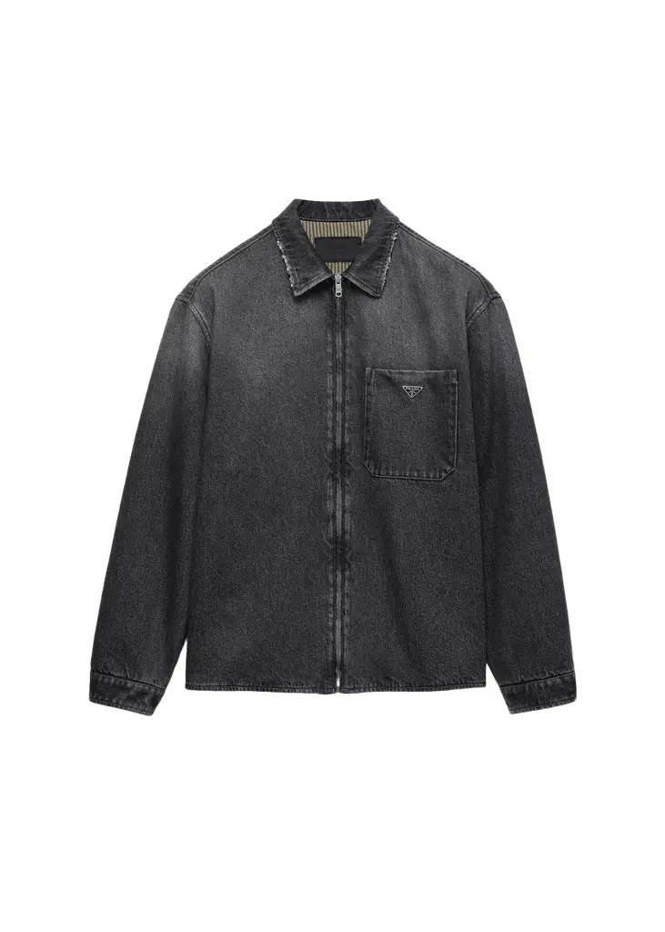 Prada Men's Zip-Front Denim Shirt