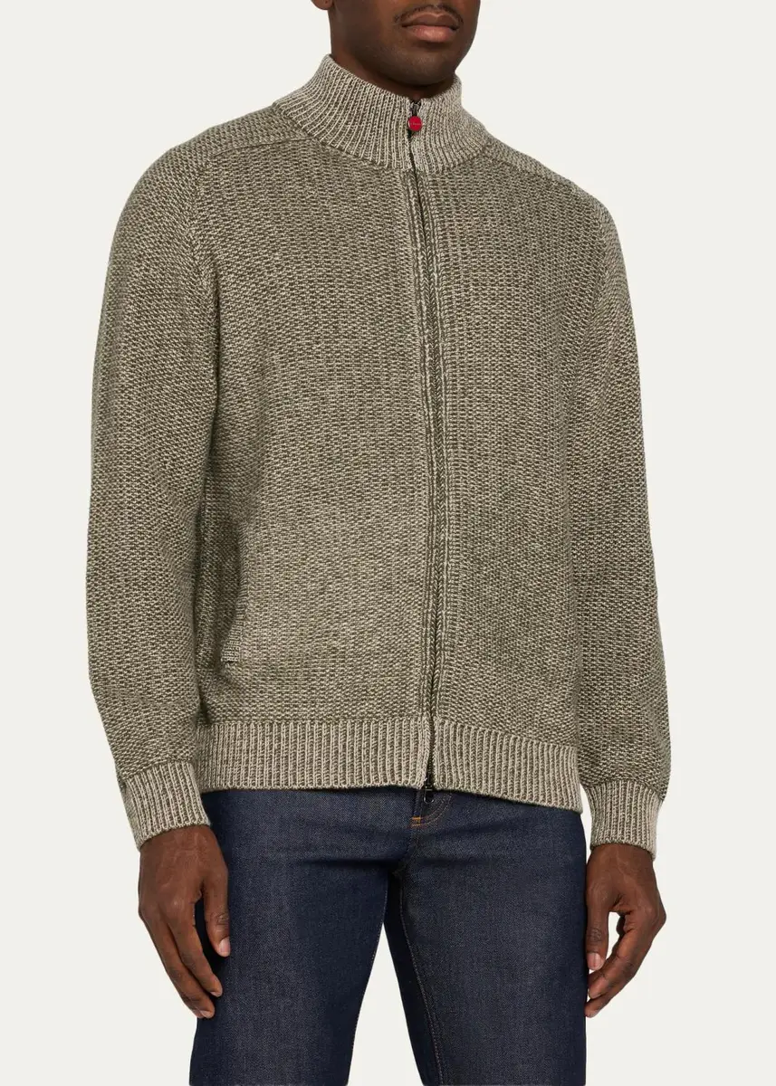 Kiton Men's Wool & Cashmere Mouline Full-Zip Cardigan | Thumbnail 4 Kiton Men's Wool & Cashmere Mouline Full-Zip Cardigan | Thumbnail 4