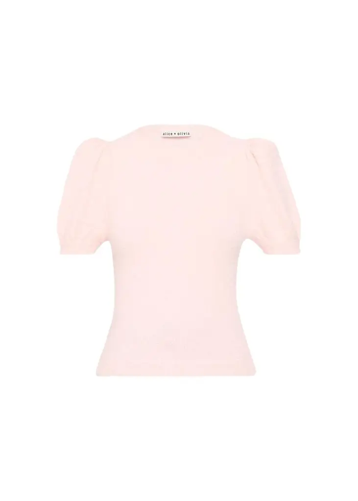 Alice + Olivia Ciara Puff-Sleeve Metallic Fuzzy Knit Sweater