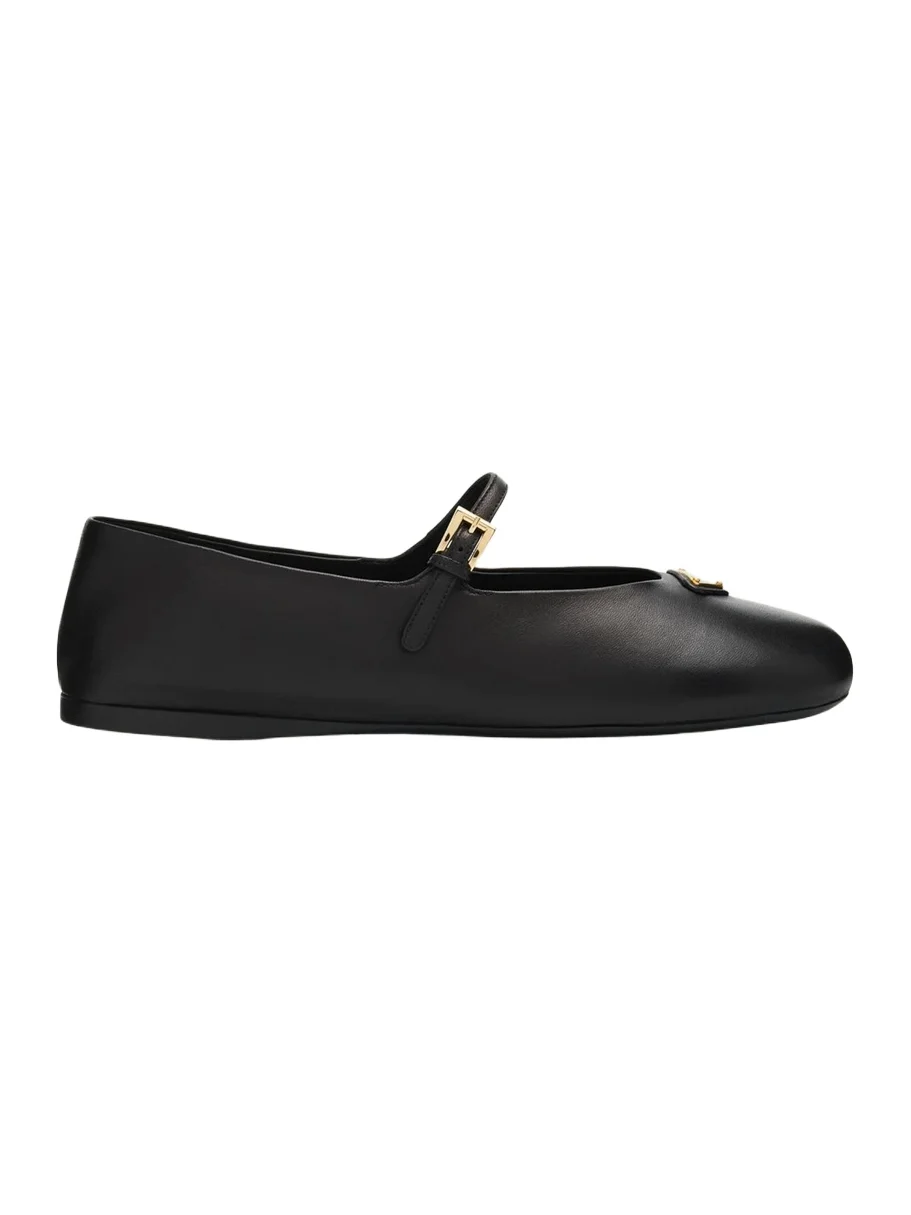 Triangle Logo Leather Mary Jane Ballerina Flats Triangle Logo Leather Mary Jane Ballerina Flats