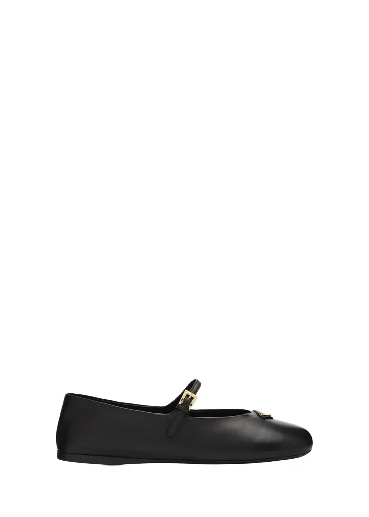 Triangle Logo Leather Mary Jane Ballerina Flats Triangle Logo Leather Mary Jane Ballerina Flats