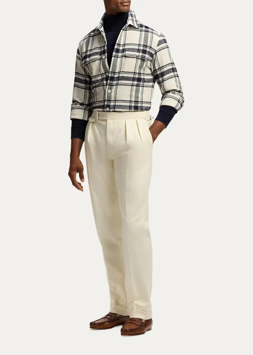 Ralph Lauren Purple Label Men's Plaid Cashmere-Cotton Shirt | Thumbnail 2 Ralph Lauren Purple Label Men's Plaid Cashmere-Cotton Shirt | Thumbnail 2