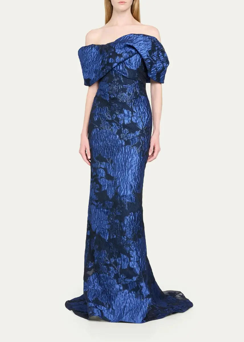 PAMELLA ROLAND Fil Coupe Off-The-Shoulder Fishtail Train Gown | Thumbnail 2 PAMELLA ROLAND Fil Coupe Off-The-Shoulder Fishtail Train Gown | Thumbnail 2