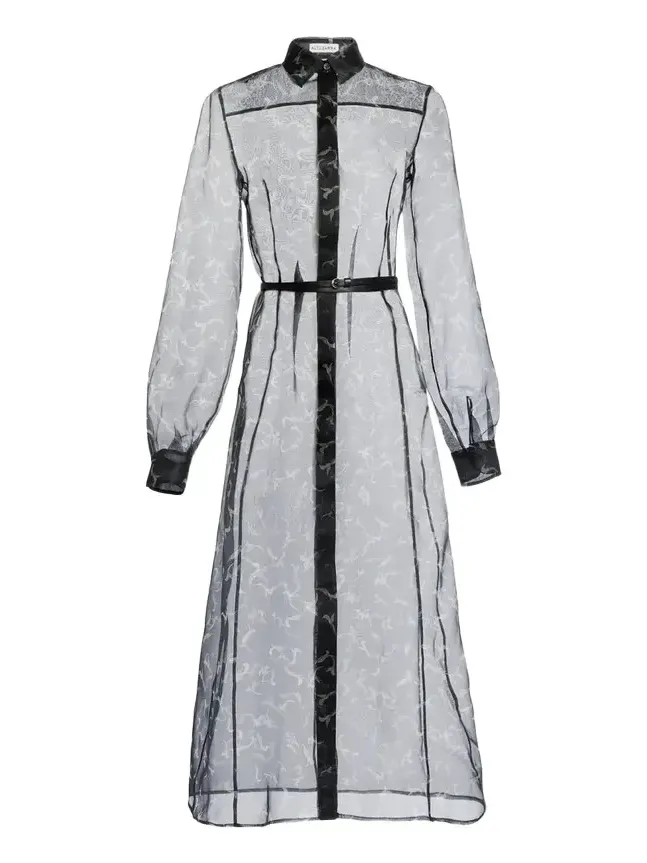 Altuzarra Judina Abstract-Print Silk Organza Belted Midi Shirtdress