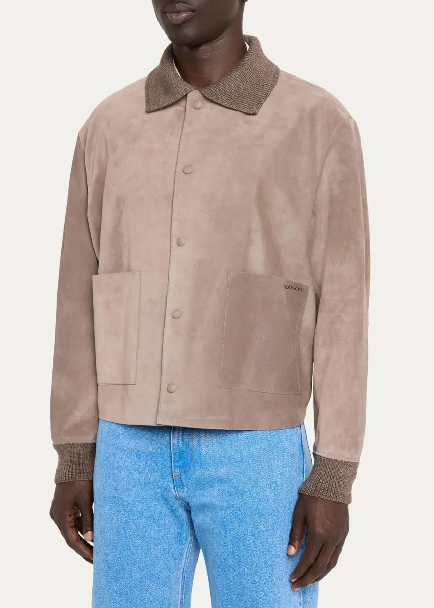 JW Anderson Men's Suede Knit-Trim Blouson | Thumbnail 4 JW Anderson Men's Suede Knit-Trim Blouson | Thumbnail 4