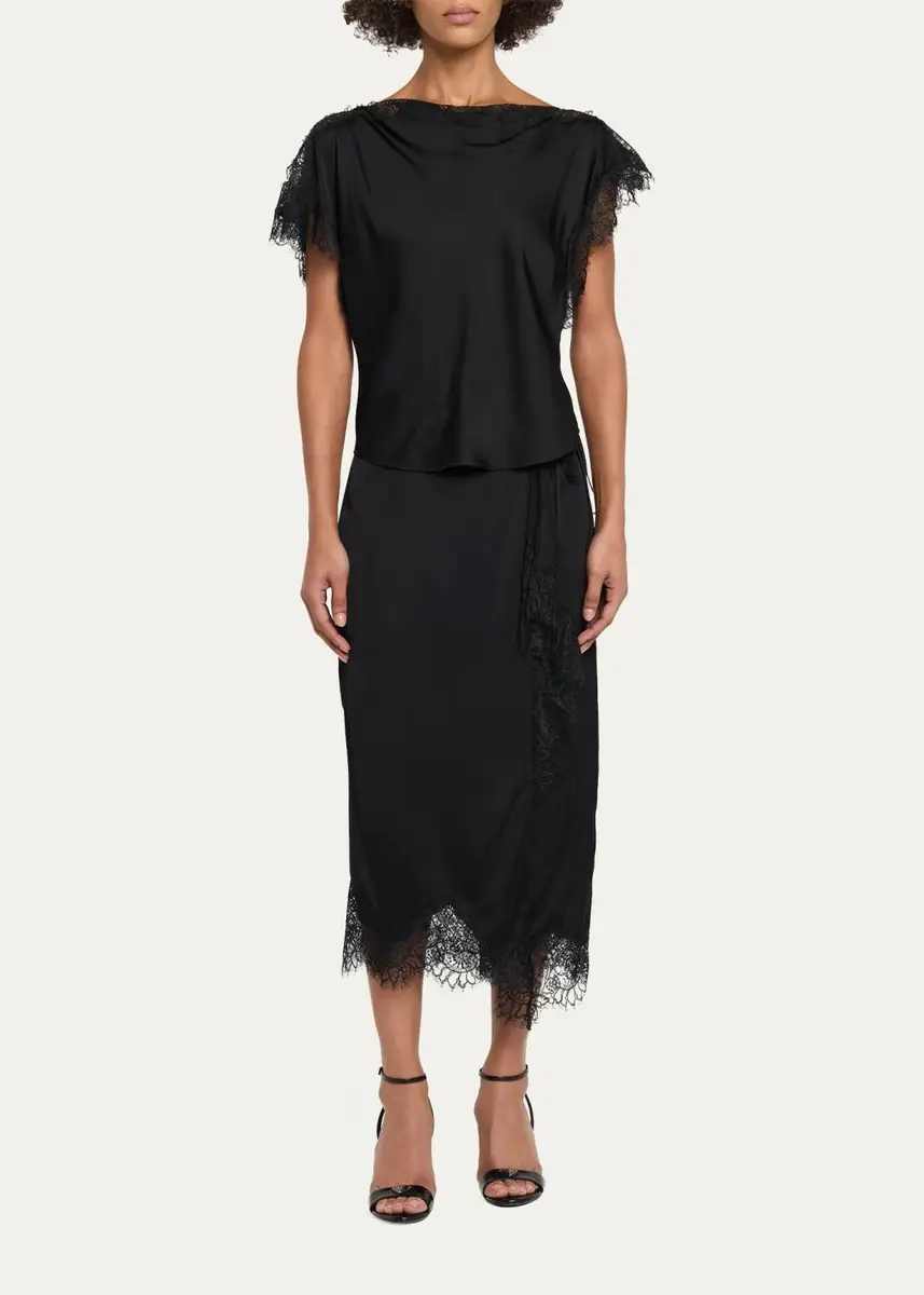 A.L.C. Bree Lace-Trim Satin Midi Skirt | Thumbnail 2 A.L.C. Bree Lace-Trim Satin Midi Skirt | Thumbnail 2
