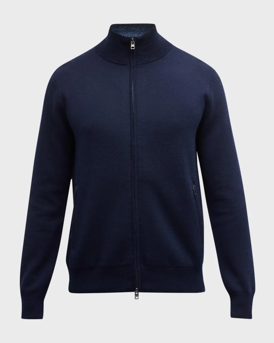 Neiman Marcus Men's Double-Knit Wool Full-Zip Jacket | Thumbnail 2