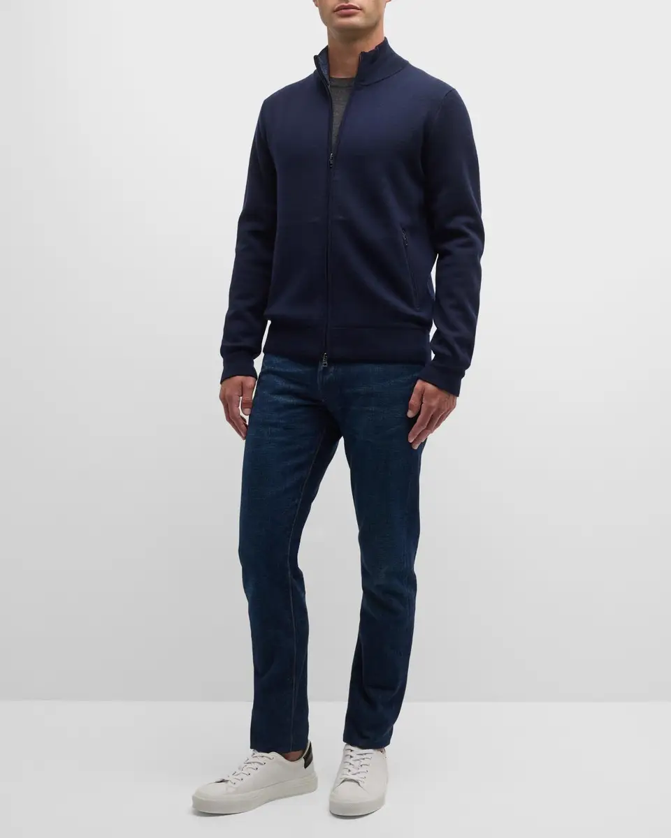 Neiman Marcus Men's Double-Knit Wool Full-Zip Jacket | Thumbnail 3