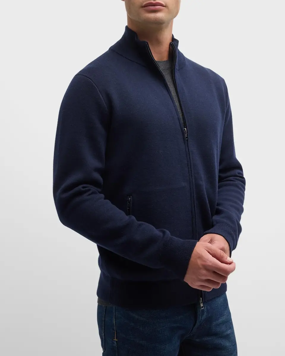 Neiman Marcus Men's Double-Knit Wool Full-Zip Jacket | Thumbnail 6