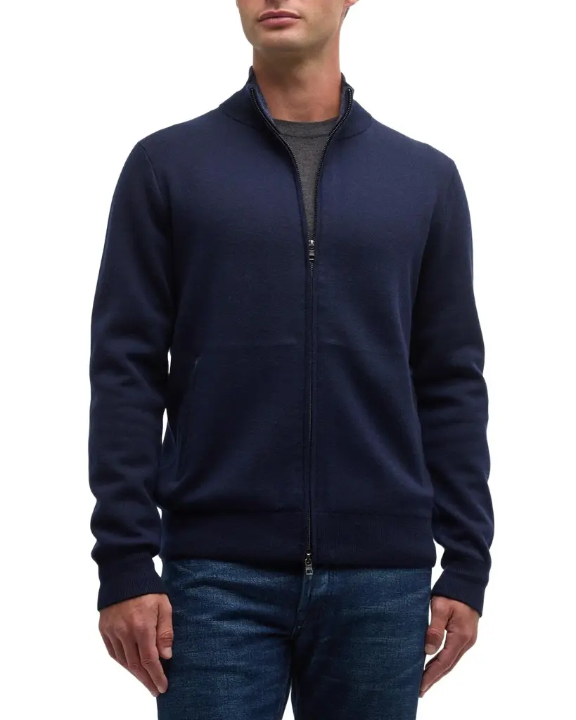 Neiman Marcus Men's Double-Knit Wool Full-Zip Jacket
