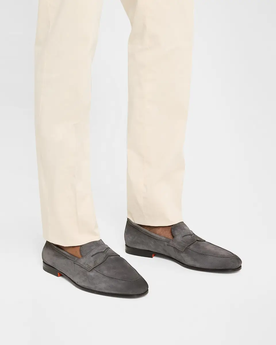 Santoni Men's Carlos Suede Penny Loafers | Thumbnail 2
