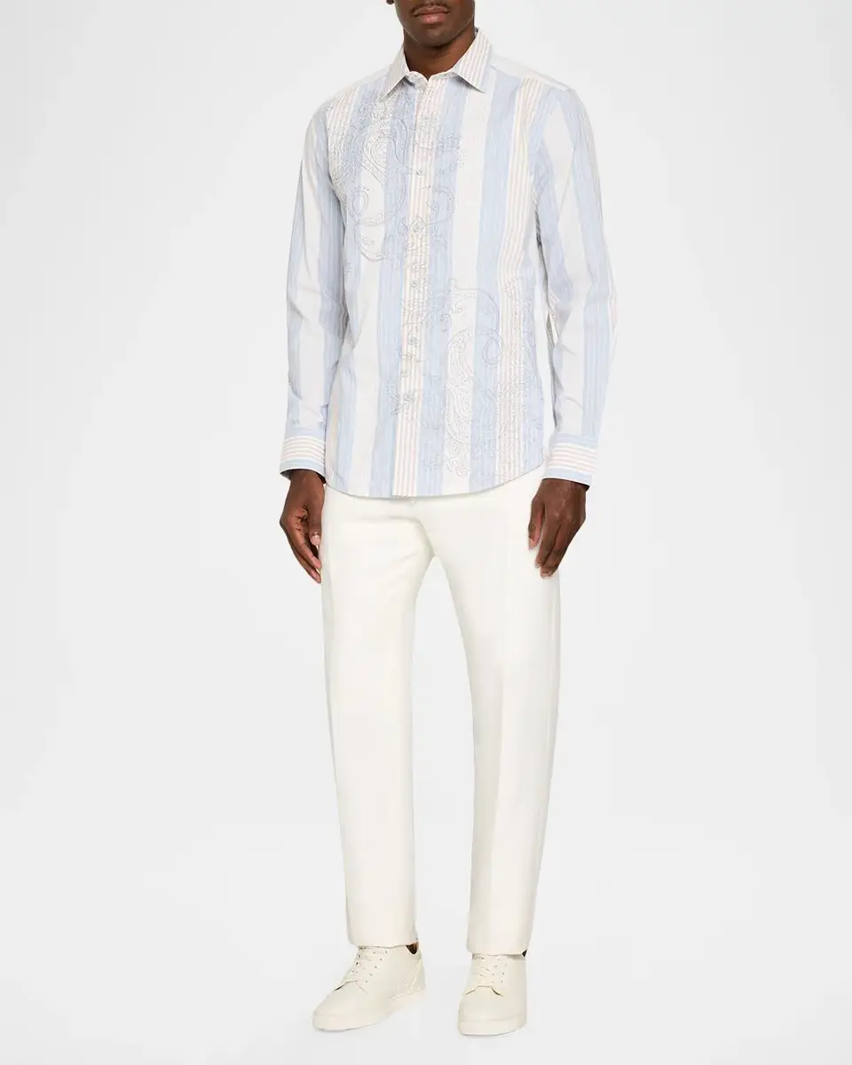 Robert Graham Men's Gladstone Paisley Striped Cotton-Blend Shirt | Thumbnail 2