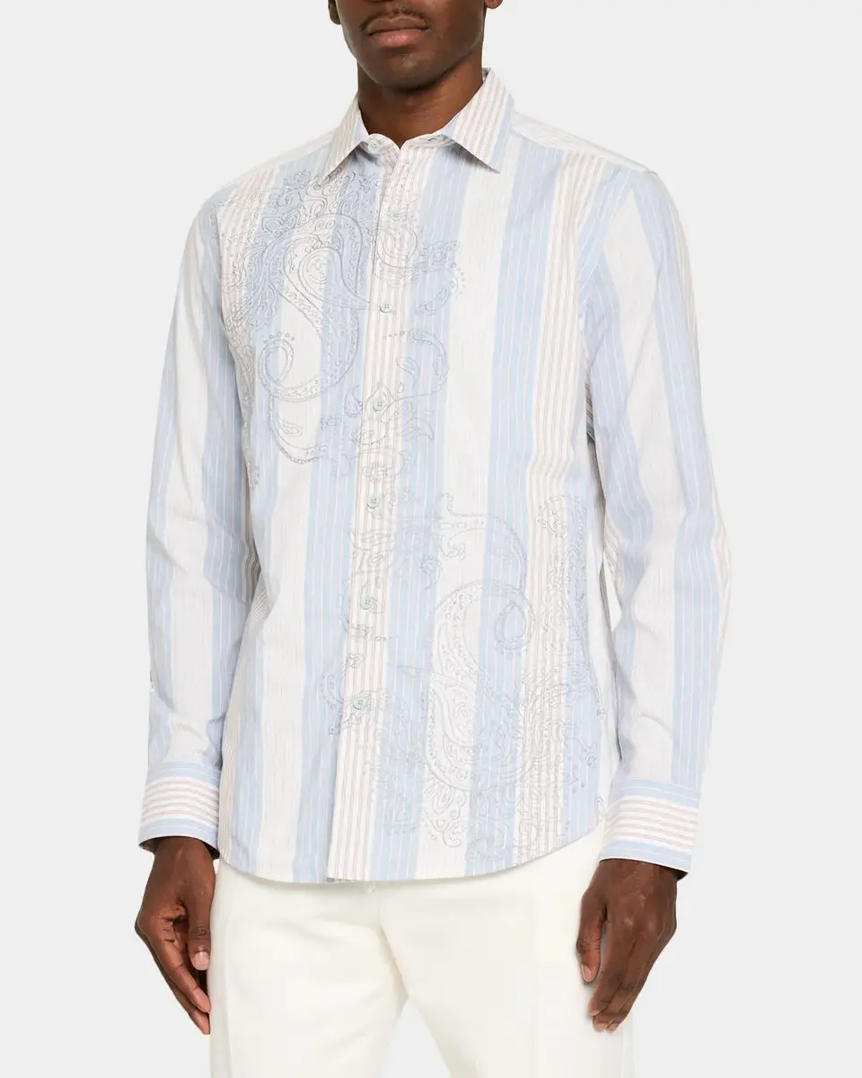 Robert Graham Men's Gladstone Paisley Striped Cotton-Blend Shirt | Thumbnail 4