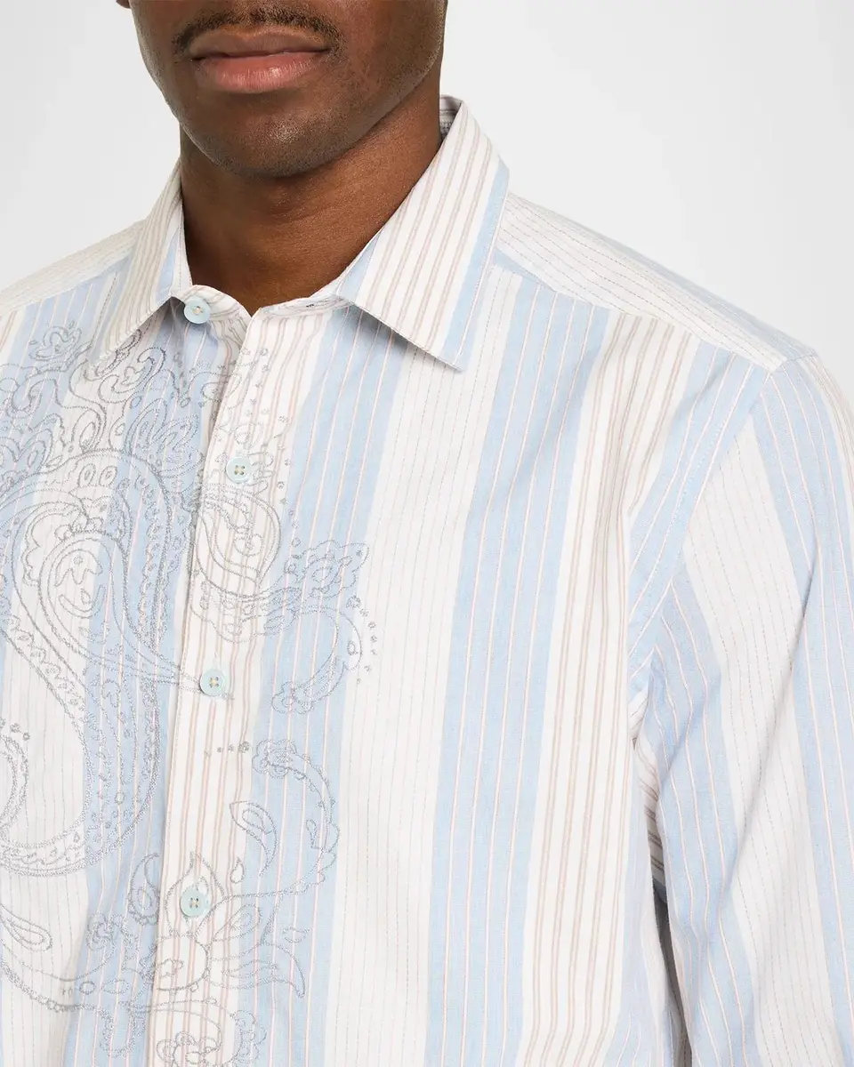 Robert Graham Men's Gladstone Paisley Striped Cotton-Blend Shirt | Thumbnail 5