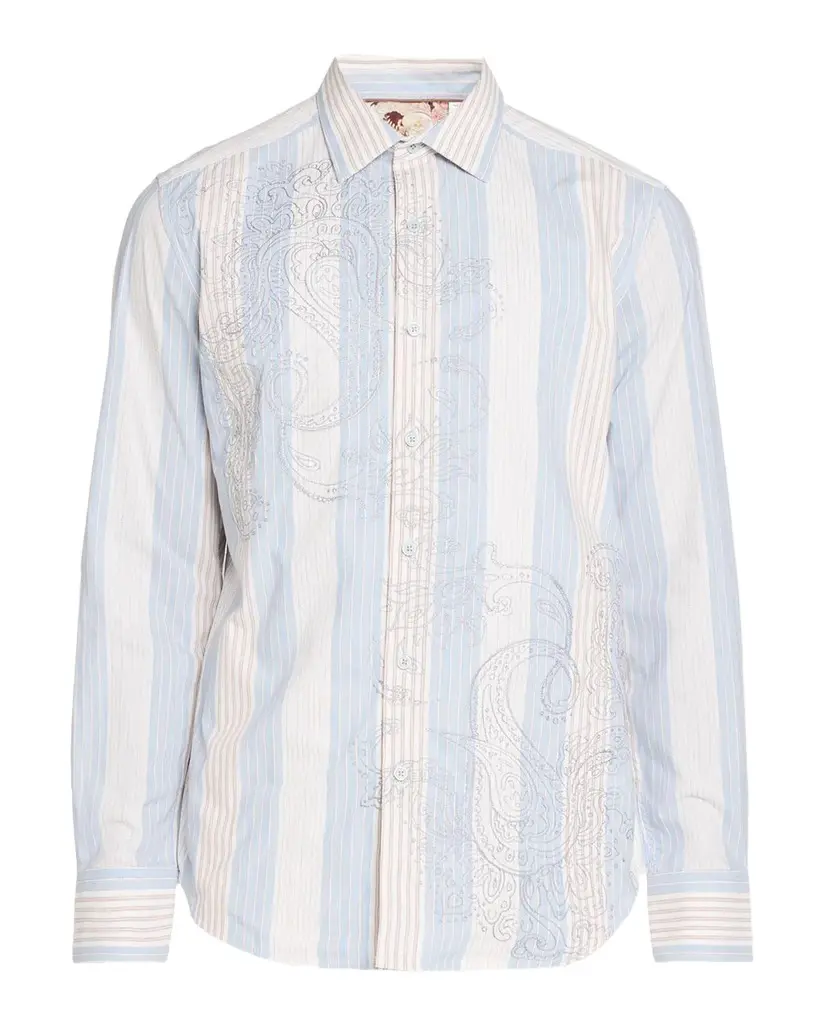 Men's Gladstone Paisley Striped Cotton-Blend Shirt Men's Gladstone Paisley Striped Cotton-Blend Shirt