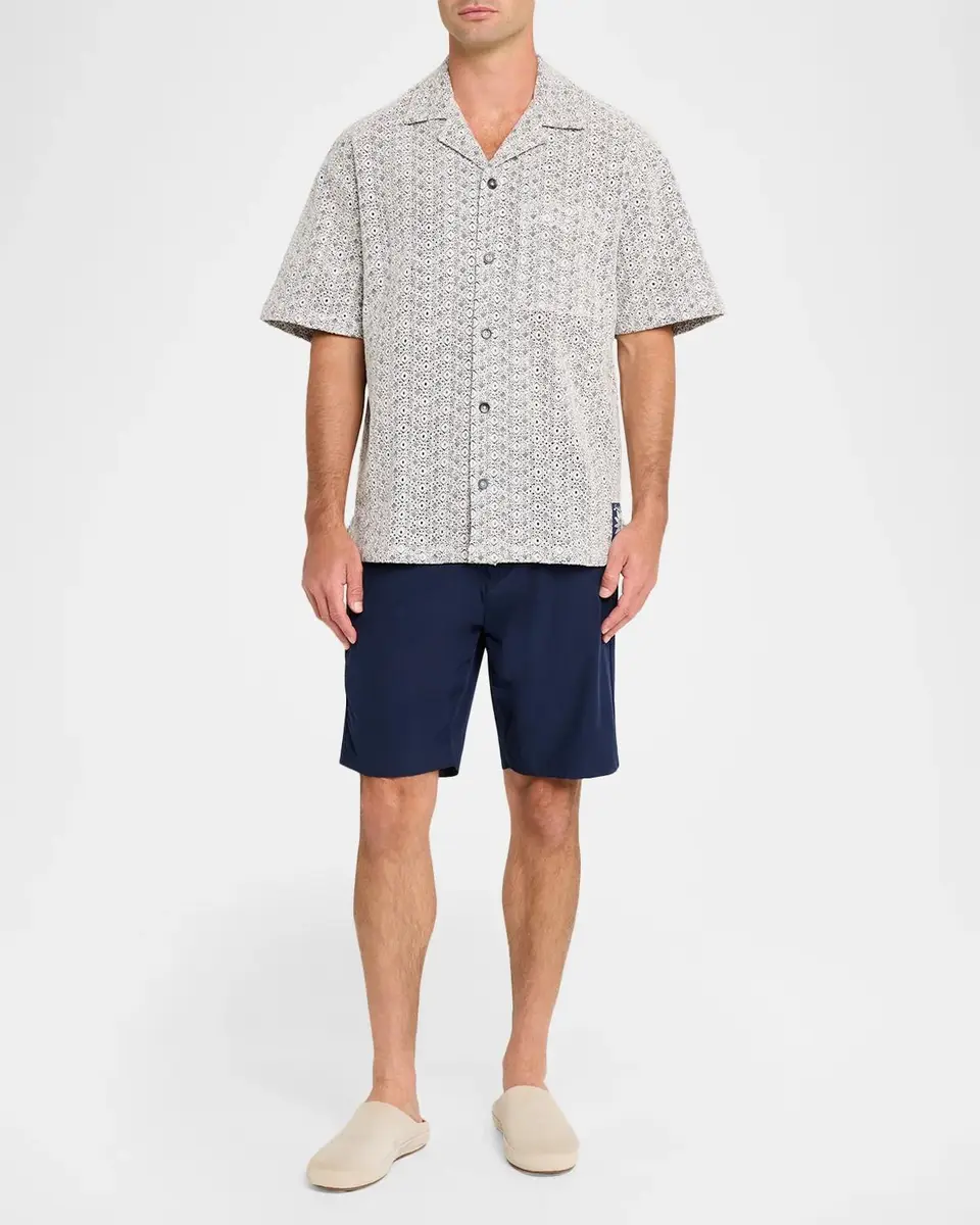 Scotch & Soda Men's Geometric-Embroidered Cotton Camp Shirt | Thumbnail 2 Scotch & Soda Men's Geometric-Embroidered Cotton Camp Shirt | Thumbnail 2