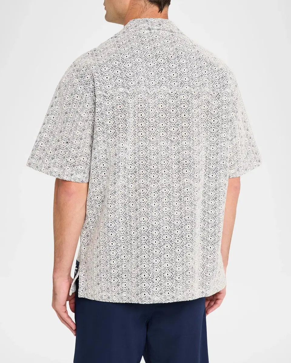 Scotch & Soda Men's Geometric-Embroidered Cotton Camp Shirt | Thumbnail 3 Scotch & Soda Men's Geometric-Embroidered Cotton Camp Shirt | Thumbnail 3