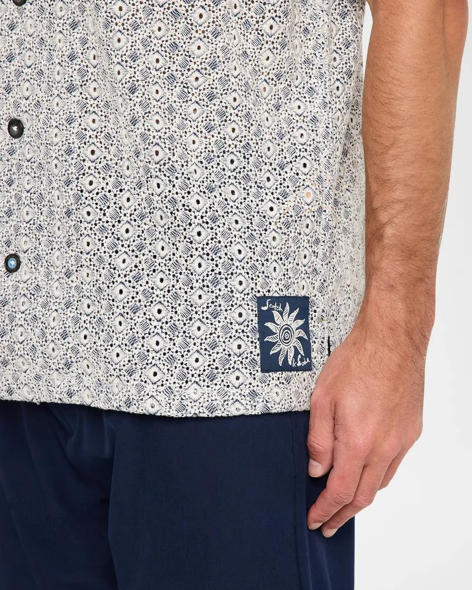 Scotch & Soda Men's Geometric-Embroidered Cotton Camp Shirt | Thumbnail 5 Scotch & Soda Men's Geometric-Embroidered Cotton Camp Shirt | Thumbnail 5