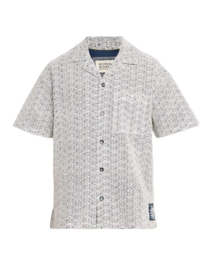 Men's Geometric-Embroidered Cotton Camp Shirt Men's Geometric-Embroidered Cotton Camp Shirt