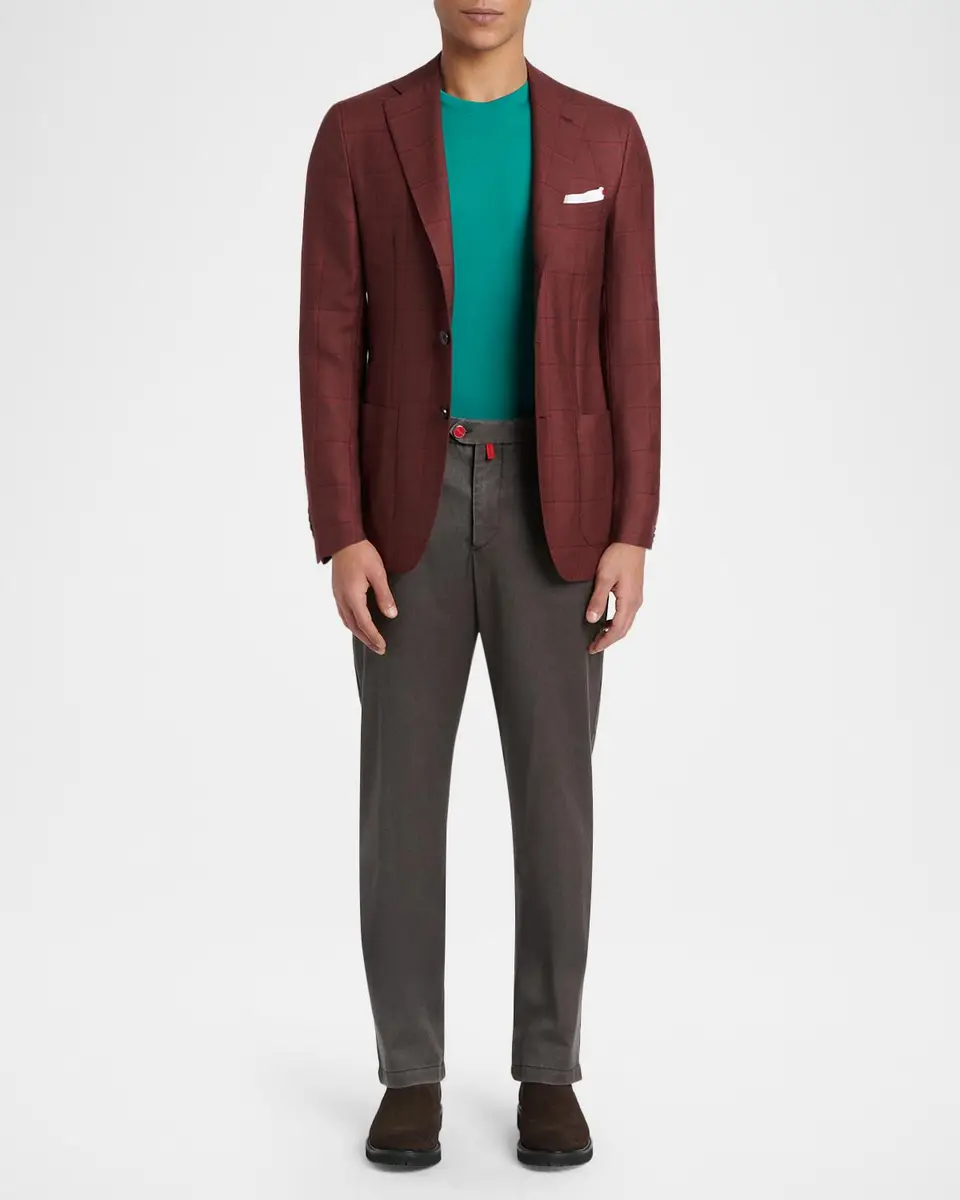 Kiton Men's Washed Wool Straight Leg Trousers | Thumbnail 2