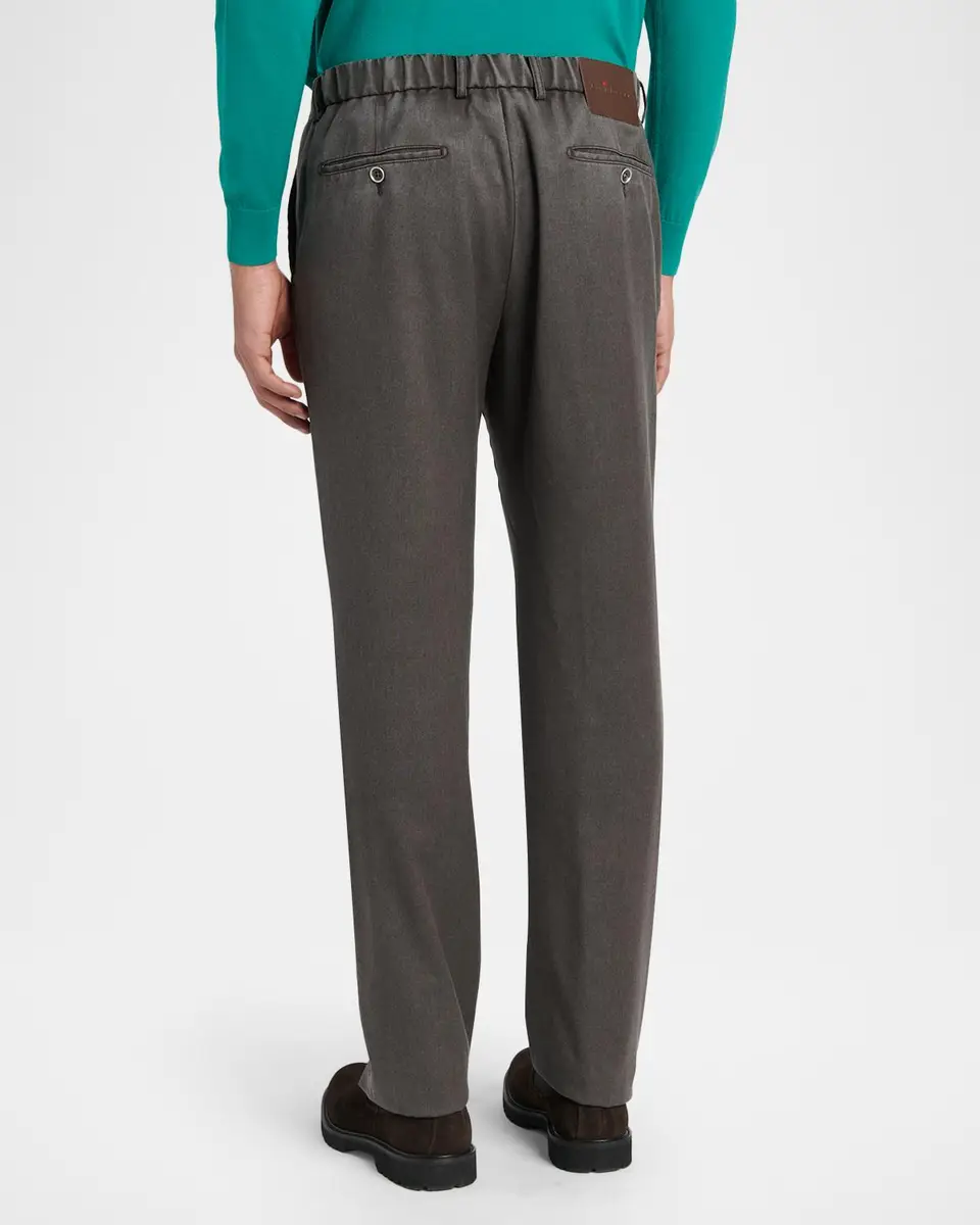 Kiton Men's Washed Wool Straight Leg Trousers | Thumbnail 3