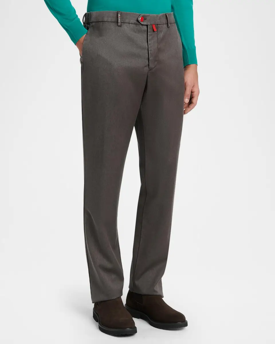 Kiton Men's Washed Wool Straight Leg Trousers | Thumbnail 4