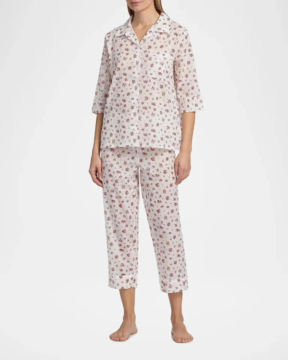 Papinelle Swiss Dot Floral Cotton Crop Pajamas | Thumbnail 2 Papinelle Swiss Dot Floral Cotton Crop Pajamas | Thumbnail 2