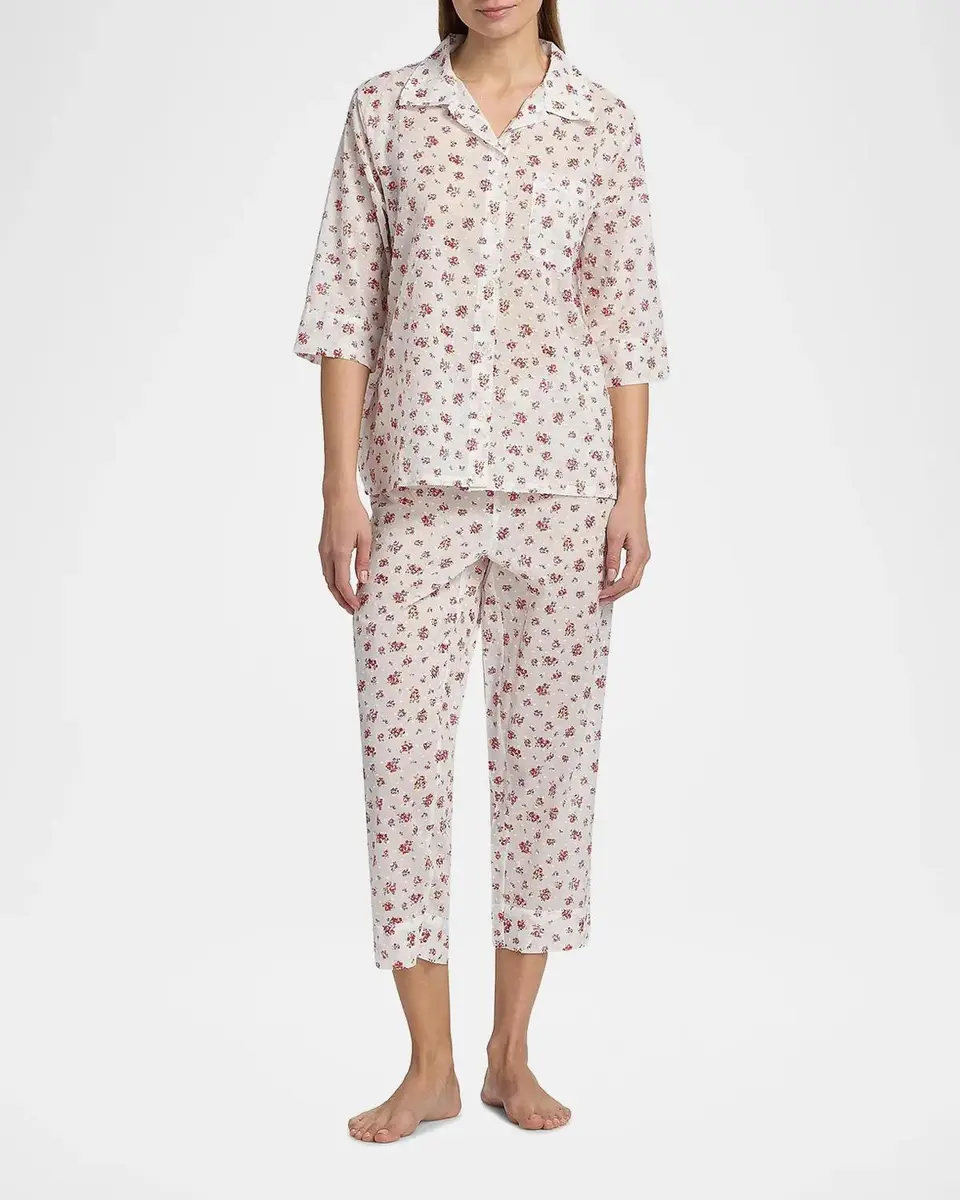 Papinelle Swiss Dot Floral Cotton Crop Pajamas | Thumbnail 4 Papinelle Swiss Dot Floral Cotton Crop Pajamas | Thumbnail 4