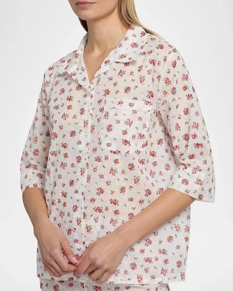 Papinelle Swiss Dot Floral Cotton Crop Pajamas | Thumbnail 5 Papinelle Swiss Dot Floral Cotton Crop Pajamas | Thumbnail 5