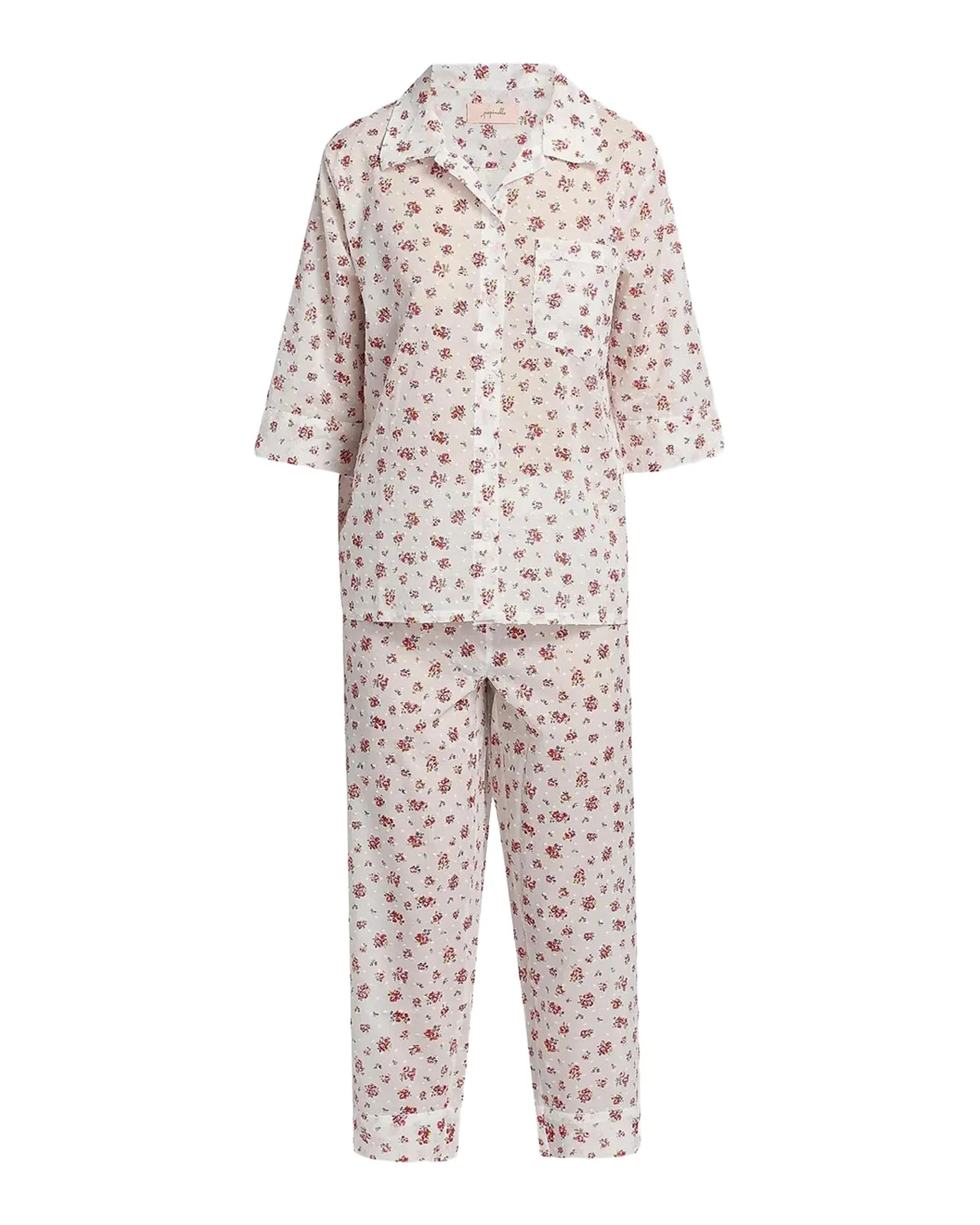 Swiss Dot Floral Cotton Crop Pajamas