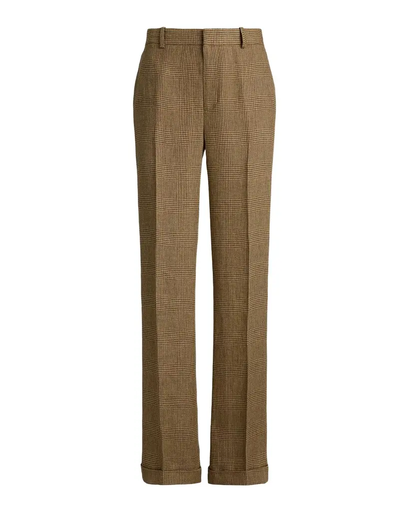 Plaid Linen Relaxed Straight Pants