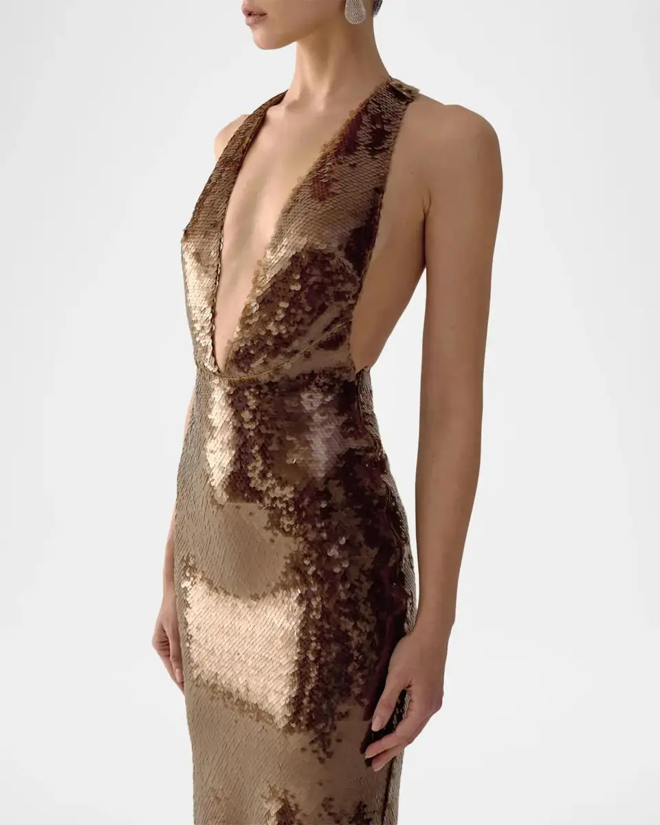 The New Arrivals by Ilkyaz Ozel Olympia Plunging Sequin Column Gown | Thumbnail 3 The New Arrivals by Ilkyaz Ozel Olympia Plunging Sequin Column Gown | Thumbnail 3