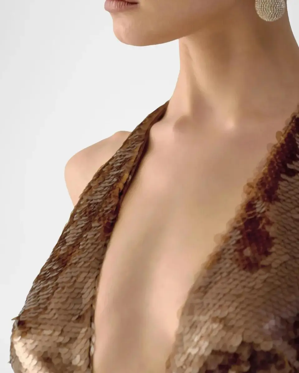 The New Arrivals by Ilkyaz Ozel Olympia Plunging Sequin Column Gown | Thumbnail 4 The New Arrivals by Ilkyaz Ozel Olympia Plunging Sequin Column Gown | Thumbnail 4