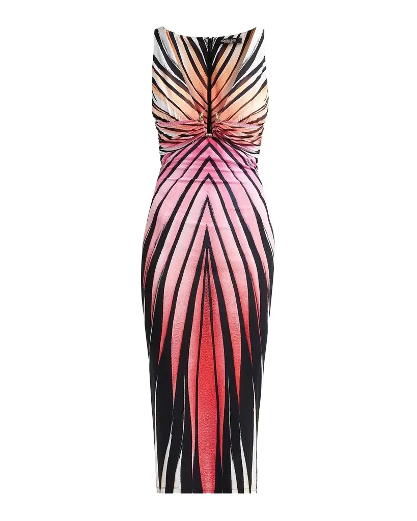 Roberto Cavalli Printed V-Neck Midi Dress