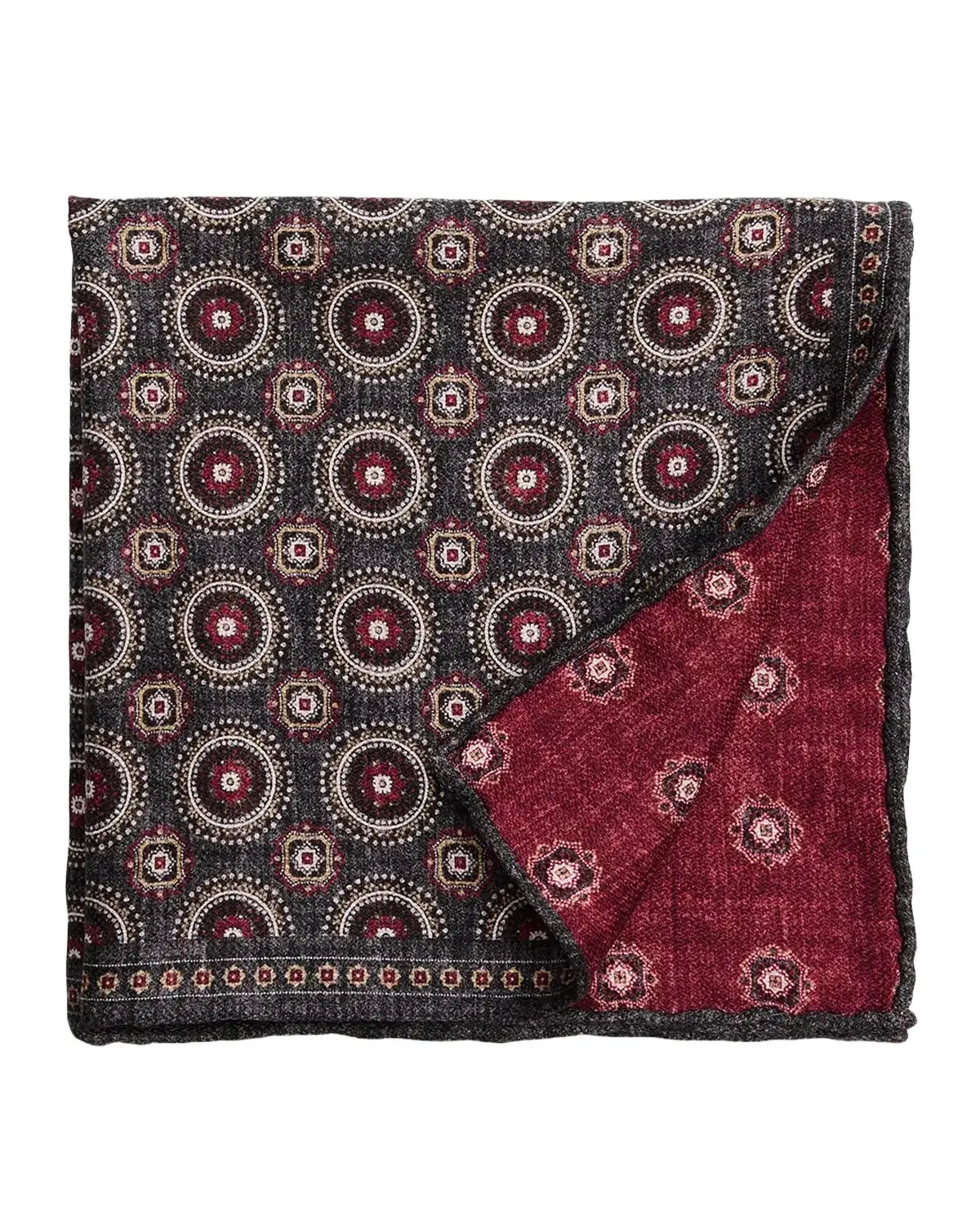 Brunello Cucinelli Men's Geometric Double-Circle Silk Pocket Square